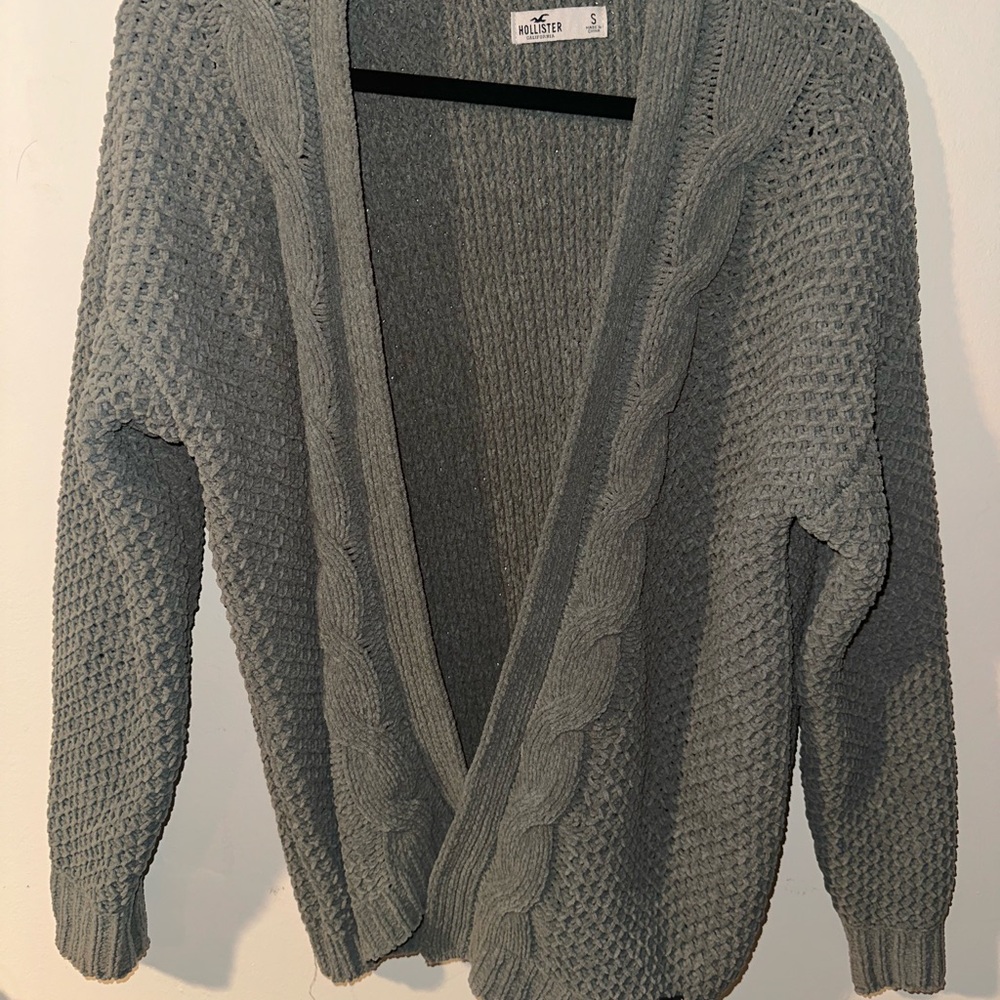 Hollister Co. Gray Chunky Cable Knit Open-Front Cardigan